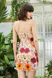 Black Spaghetti Straps Sheath Cocktail Dress with 3D Flowers