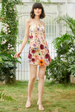 Black Spaghetti Straps Sheath Cocktail Dress with 3D Flowers