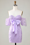 Bodycon Sweetheart Purple Short Cocktail Dress with Bowknot