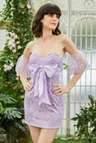 Sweetheart Purple Short Cocktail Dress with Appliques