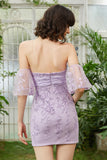 Sweetheart Purple Short Cocktail Dress with Appliques