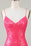 Sparkly Fuchsia Beaded Tight Short Cocktail Dress