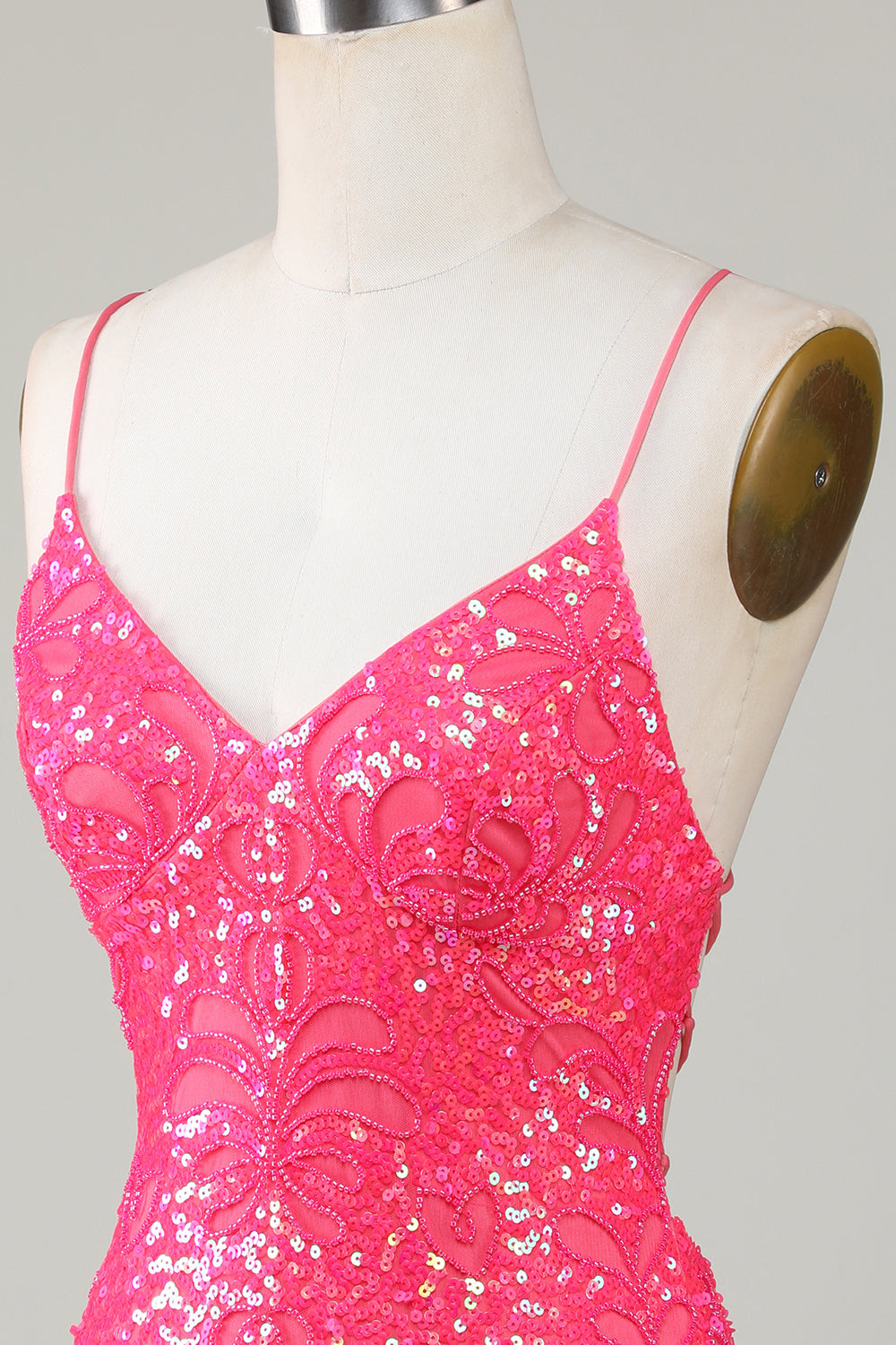 Sparkly Fuchsia Beaded Tight Short Cocktail Dress