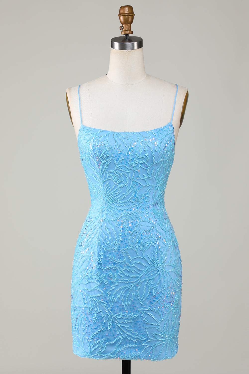 Sparkly Blue Beaded Tight Short Cocktail Dress
