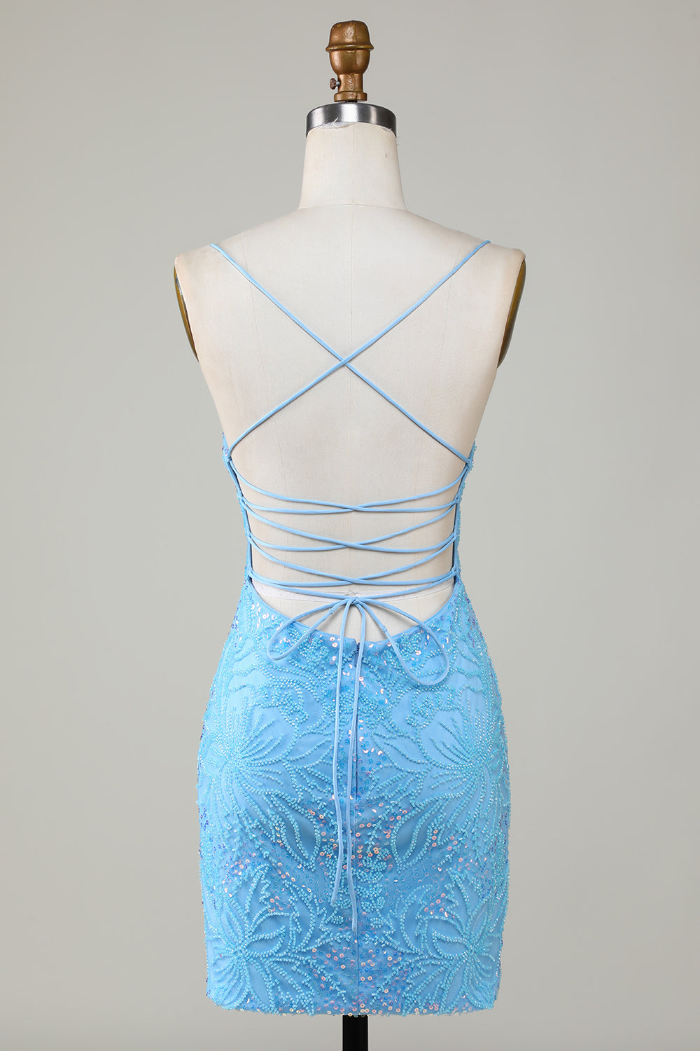 Sparkly Blue Beaded Tight Short Cocktail Dress