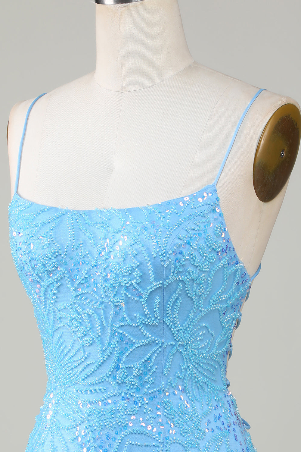 Sparkly Blue Beaded Tight Short Cocktail Dress