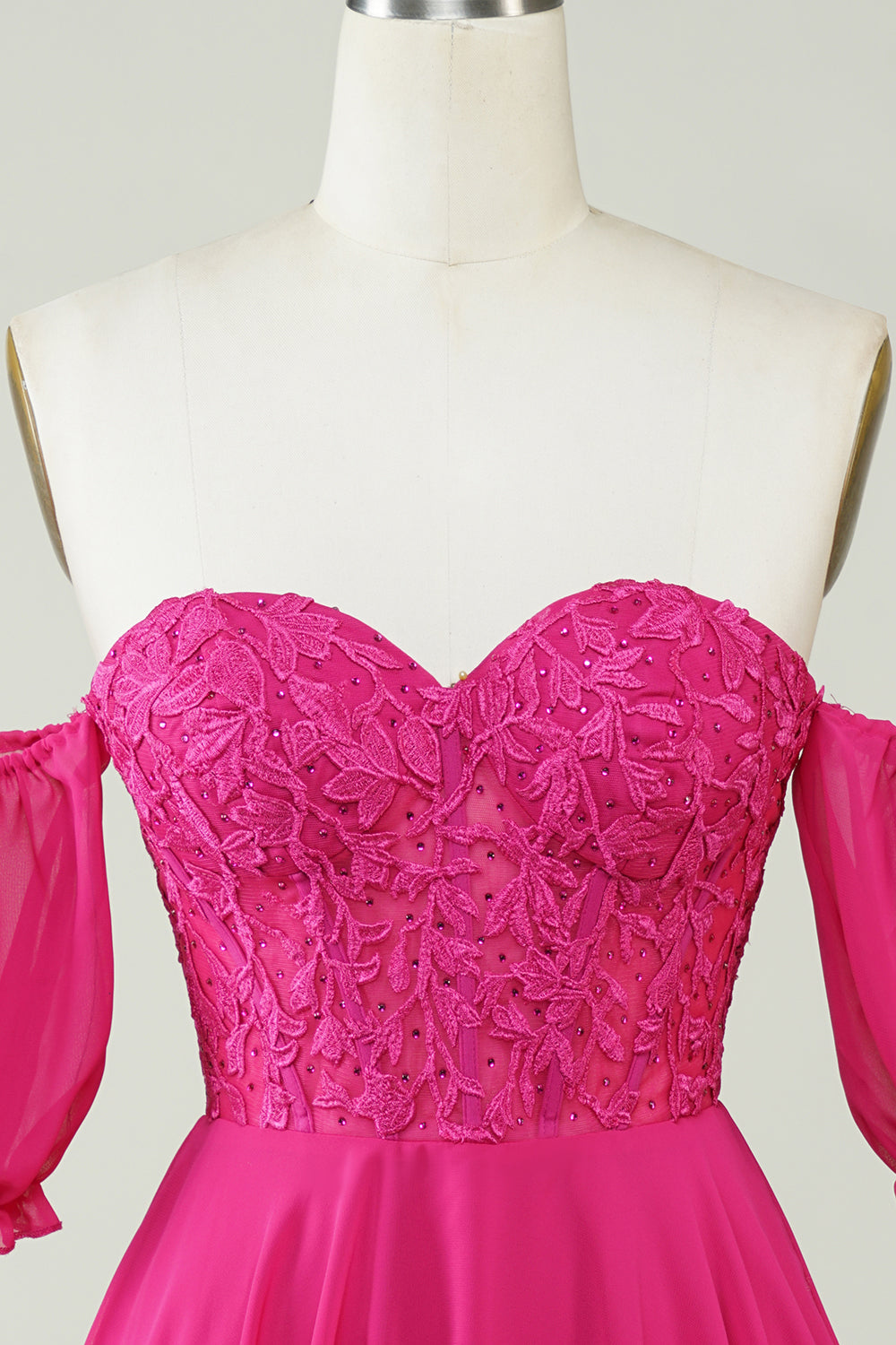 Fuchsia Corset A-Line Chiffon Short Cocktail Dress with Lace
