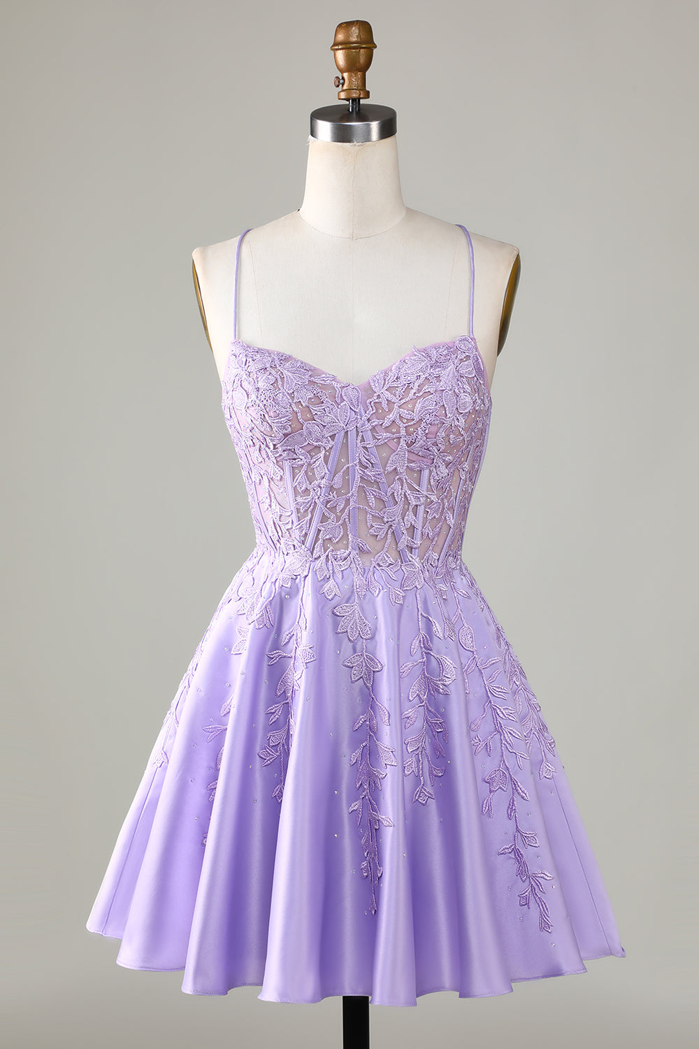 Purple Corset A-Line Satin Short Cocktail Dress with Lace