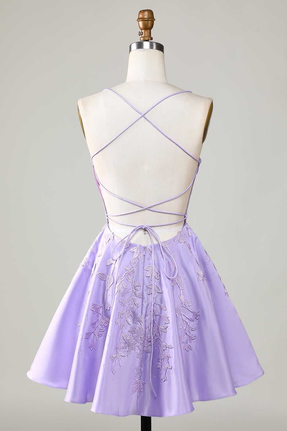 Purple Corset A-Line Satin Short Cocktail Dress with Lace