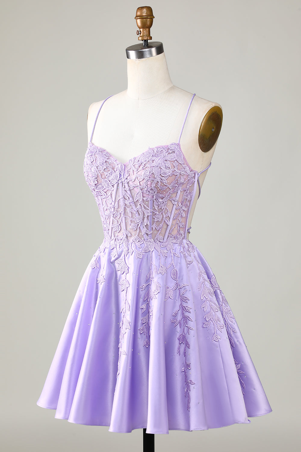 Purple Corset A-Line Satin Short Cocktail Dress with Lace