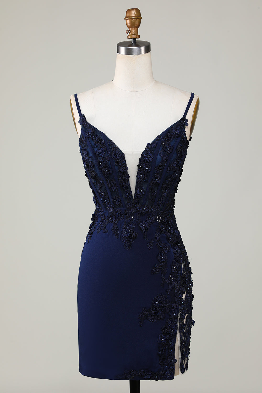 Sparkly Navy Corset Tight Short Cocktail Dress with Lace