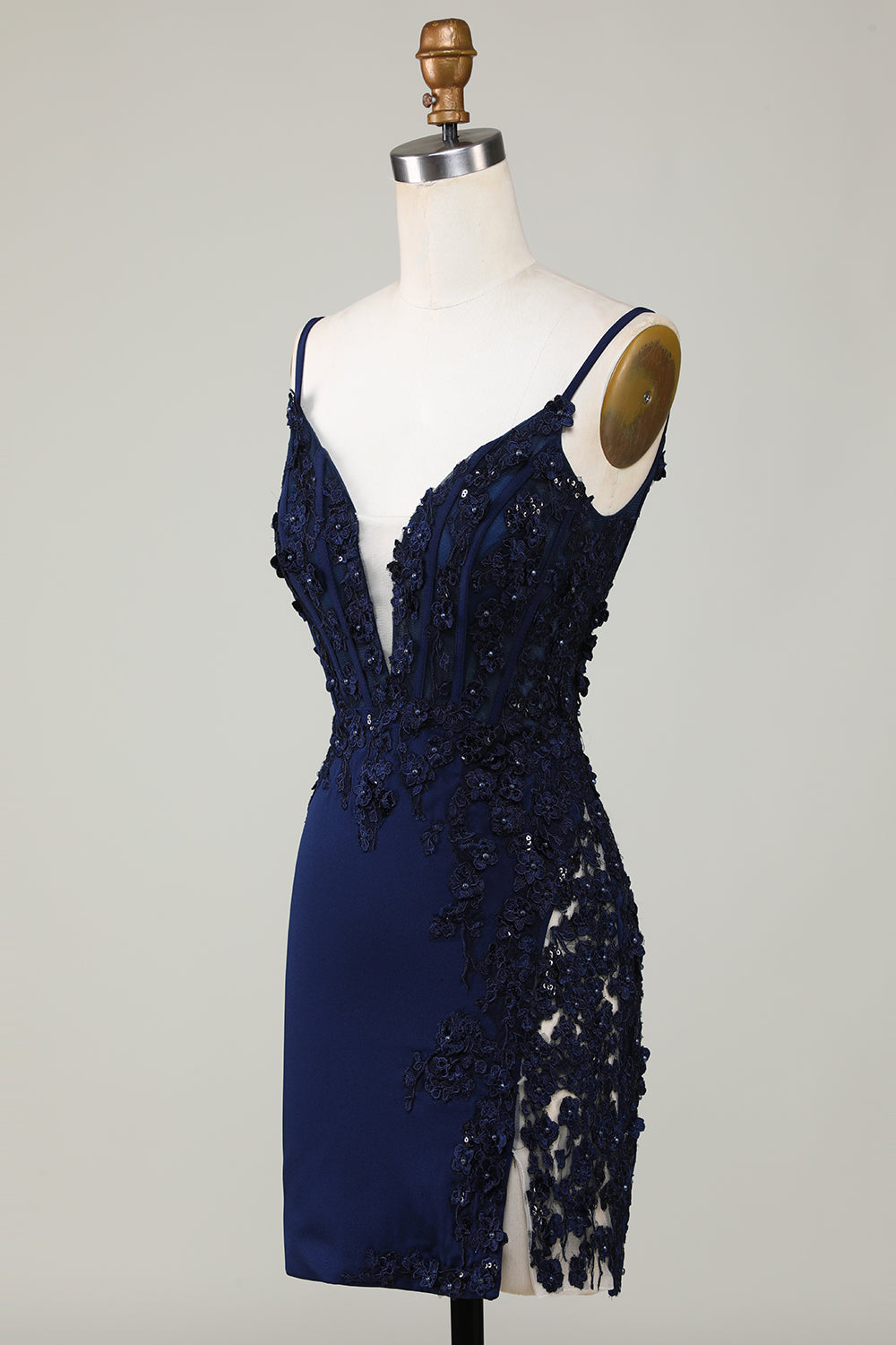Sparkly Navy Corset Tight Short Cocktail Dress with Lace