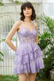 Cute A Line Spaghetti Straps Dark Blue Sparkly Corset Cocktail Dress