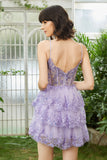A Line Sparkly Spaghetti Straps Sequins Purple Short Cocktail Dress