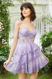 A Line Sparkly Spaghetti Straps Sequins Purple Short Cocktail Dress