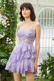 A Line Sparkly Spaghetti Straps Sequins Purple Short Cocktail Dress
