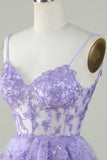 Cute A Line Spaghetti Straps Dark Blue Sparkly Corset Cocktail Dress