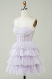 Sparkly Purple Corset Tiered Cute Short Ball Dress