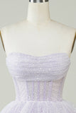Sparkly Purple Corset Tiered Cute Short Ball Dress
