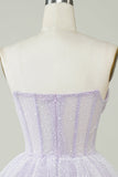 Sparkly Purple Corset Tiered Cute Short Ball Dress