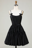 Trendy A-Line Spaghetti Straps Black Short Cocktail Dress