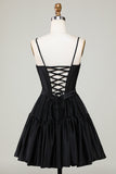 Trendy A-Line Spaghetti Straps Black Short Cocktail Dress