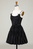 Trendy A-Line Spaghetti Straps Black Short Cocktail Dress