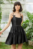 A-Line Spaghetti Straps Black Short Cocktail Dress
