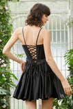 A-Line Spaghetti Straps Black Short Cocktail Dress