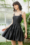 A-Line Spaghetti Straps Black Short Cocktail Dress