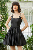 A-Line Spaghetti Straps Black Short Cocktail Dress