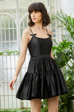 A-Line Spaghetti Straps Black Short Cocktail Dress