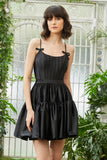 A-Line Spaghetti Straps Black Short Cocktail Dress