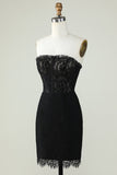 Bodycon Strapless Black Short Cocktail Dress with Beading
