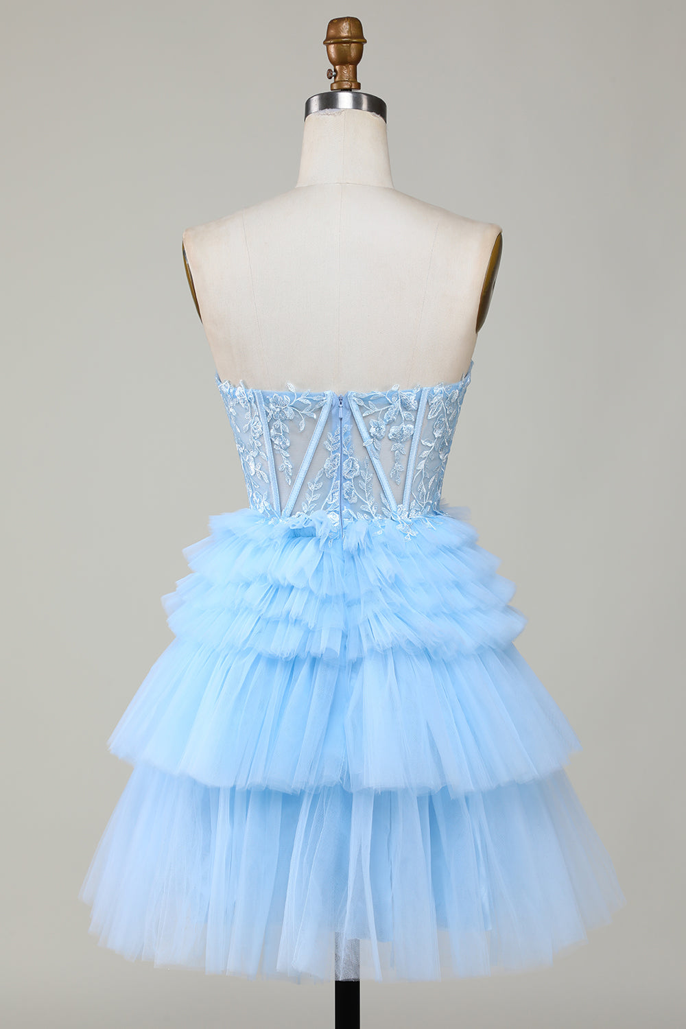 Cute A-Line Sweetheart Blue Corset Short Cocktail Dress with Ruffles