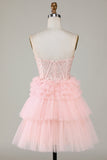 Trendy A-Line Sweetheart Pink Short Cocktail Dress with Ruffles