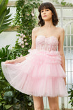 A-Line Sweetheart Pink Short Cocktail Dress