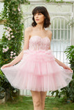 A-Line Sweetheart Pink Short Cocktail Dress