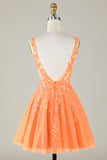 Sparkly Orange A Line Glitter Short Ball Dress with Sequins