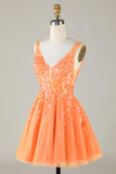 Sparkly Orange A Line Glitter Short Ball Dress with Sequins