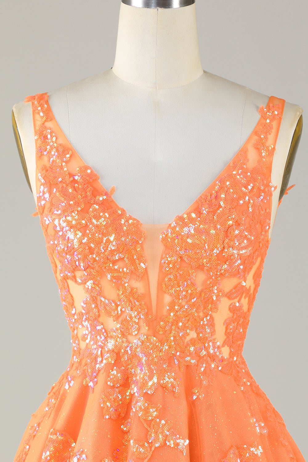 Sparkly Orange A Line Glitter Short Ball Dress with Sequins
