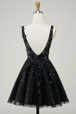 Sparkly Orange A Line Glitter Short Ball Dress with Sequins