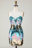 Sparkly Blue Sequined Tight Short Cocktail Dress