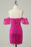 Fuchsia Off the Shoulder Bodycon Appliques Homecoming Dress