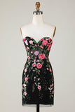 Sweetheart Black Cocktail Dress with Appliques