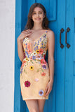 Deep V-Neck Champagne Short Cocktail Dress