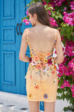 Deep V-Neck Champagne Short Cocktail Dress