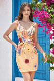 Deep V-Neck Champagne Short Cocktail Dress