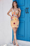 Deep V-Neck Champagne Short Cocktail Dress