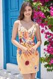 Deep V-Neck Champagne Short Cocktail Dress